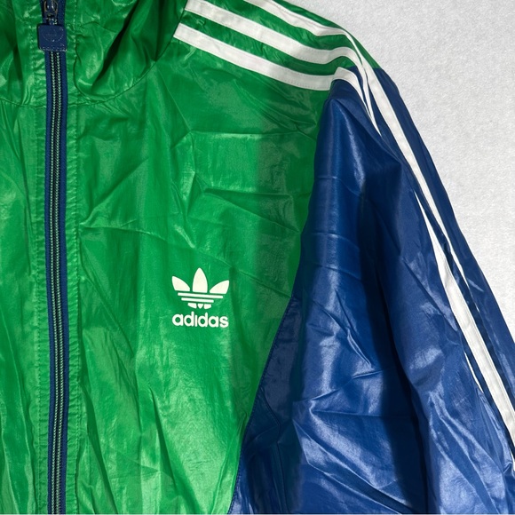 ADDIDAS VTG Striped  Colour Block Jacket Windbreaker Hoodie size M Green - Picture 7 of 11